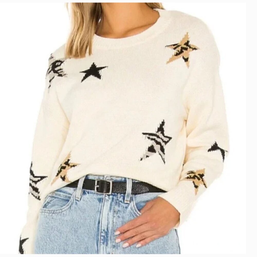 Rails Perci Cream Animal Print Star Sweater XS